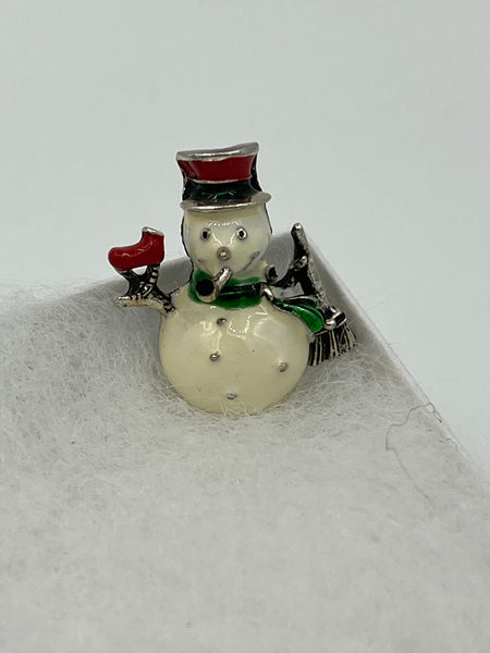 Multicolor Enamel Christmas Winter Snowman with Broom and Pipe Pin Brooch