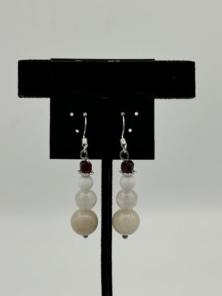 Natural White Jade Gemstone Beaded Christmas Snowman Dangle Earrings