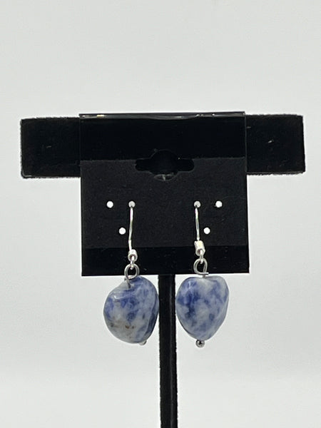 Natural Sodalite Gemstone Faceted Hearts Beaded Sterling silver Dangle Earrings