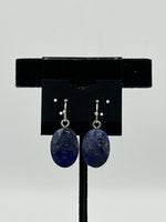 Natural Sodalite Gemstone Faceted Ovals Sterling Silver Dangle Earrings