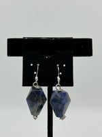 Natural Sodalite Gemstone Faceted Pyramid Sterling Silver Dangle Earrings