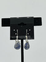 Natural Sodalite Gemstone Teardrops Beaded Sterling Silver Dangle Earrings