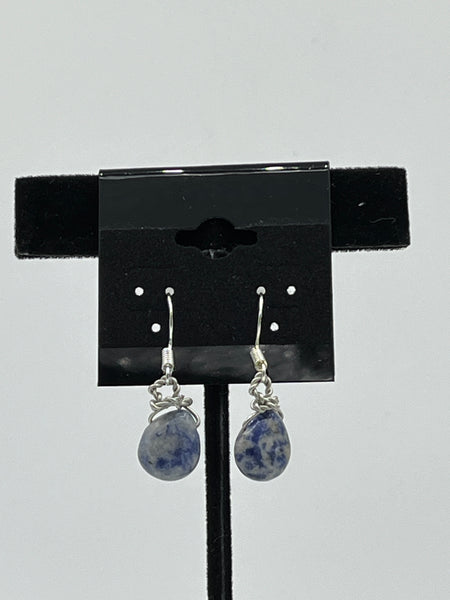 Natural Sodalite Gemstone Teardrops Beaded Sterling Silver Dangle Earrings