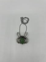 Natural Green Aventurine Gemstone Spider Pin Brooch Pendant on Chain Necklace