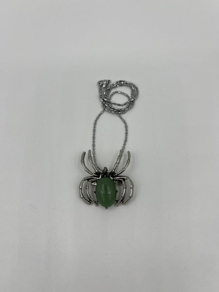 Natural Green Aventurine Gemstone Spider Pin Brooch Pendant on Chain Necklace