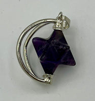 Natural Amethyst Gemstone and Silvertone 3D Spinning Star Pendant