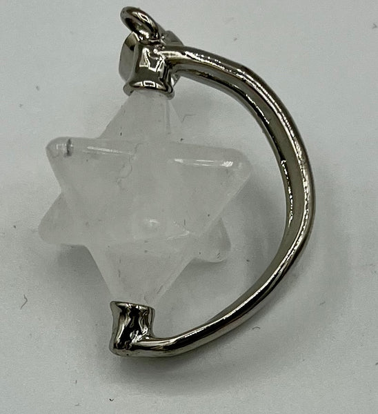 Natural Clear Quartz Gemstone 3D Spinning Star Pendant