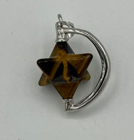 Natural Tiger Eye Gemstone Carved 3D Spinning Star Pendant