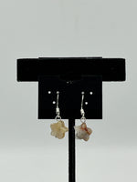Natural Crazy Lace Agate Gemstone Carved Star Sterling Silver Dangle Earrings
