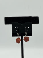 Natural Red Jasper Gemstone Carved Star Beaded Sterling Silver Dangle Earrings