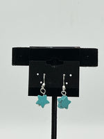 Natural Turquoise Gemstone Carved Star Beaded Sterling Silver Dangle Earrings