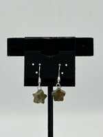 Natural Unakite Gemstone Carved Star Beaded Sterling Silver Dangle Earrings