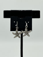 Silvertone Starfish Charm Dangle Earrings with Sterling Silver Hooks