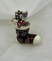 Red and White Enamel Filled Christmas Stocking Pin Brooch