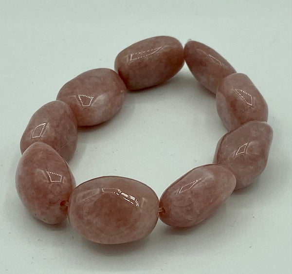 Natural Strawberry Quartz Gemstone Chunky Tumbled Beaded Stretch Bracelet