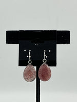 Natural Strawberry quartz Gemstone Faceted Teardrop Sterling Silver Earrings