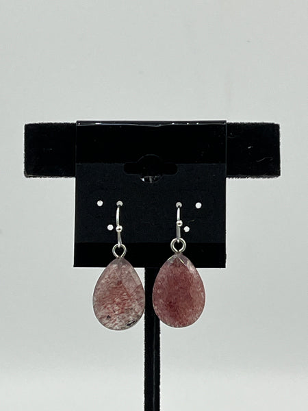 Natural Strawberry quartz Gemstone Faceted Teardrop Sterling Silver Earrings