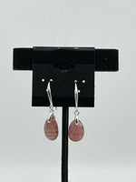 Natural Strawberry Quartz Gemstone Teardrop Sterling Silver Dangle Earrings