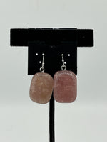 Natural Strawberry Quartz Gemstone Tumbled Rectangle Sterling Silver Earrings