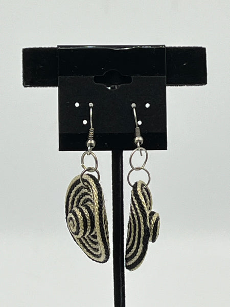 Black and White 3D Straw Hat Dangle Earrings