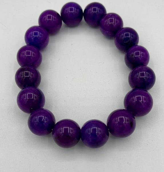 Natural Sugilite Gemstone 12 MM Round Beaded Stretch Bracelet