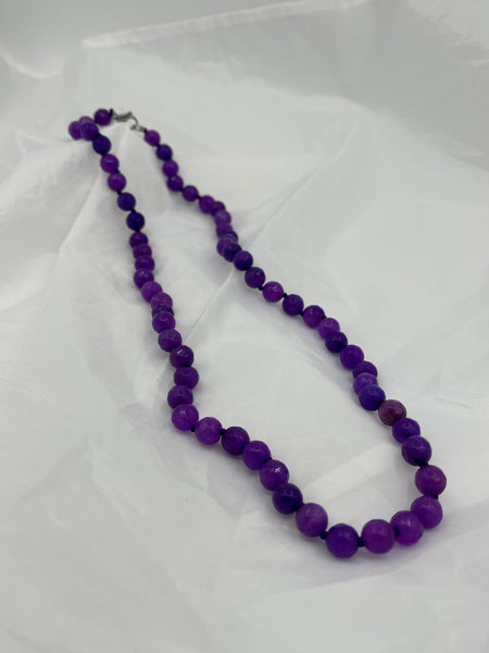 Natural Sugilite Gemstone 8MM Faceted Round Beaded Necklace