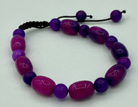 Natural Sugilite Gemstone Round and Barrel Beaded Adjustable Bracelet