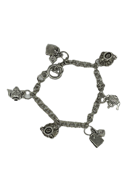 silvertone tea lovers charm bracelet