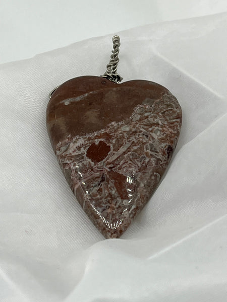 Natural Terra Agate Gemstone Large Carved Heart Pendant