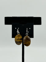 Natural Tiger Eye Gemstone Faceted Oval Sterling Silver Dangle Earrings