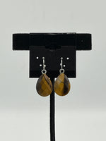 Natural Tiger Eye Gemstone Faceted Teardrop Sterling Silver Dangle Earrings