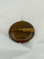 Natural Tiger Eye Gemstone Carved Large Coin Pendant