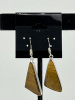 Natural Tiger Eye Gemstone Freeform Triangle Sterling Silver Dangle Earrings