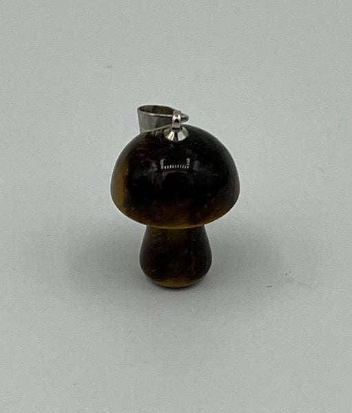 Natural Tiger Eye Gemstone 3D Carved Mushroom Toadstool Pendant