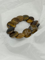 Natural Tiger Eye Gemstone Overlapping Coins Beaded Stretch Bracelet