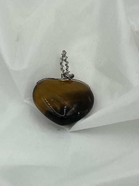 Natural Tiger Eye Gemstone Carved Puffed Heart Pendant