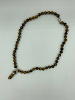 Natural Tiger Eye Gemstone Round Beaded Necklace with Point Pendant