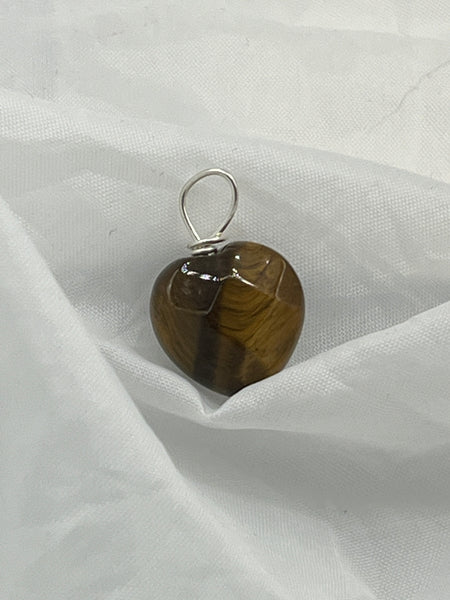 Natural Tiger Eye Gemstone Small Faceted Puffed Heart Pendant