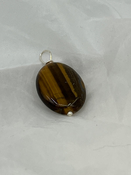 Natural Multicolor Tiger Eye Gemstone Small Oval Pendant