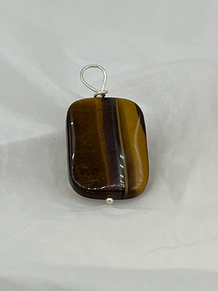 Natural Tiger Eye Gemstone Tumbled Freeform Rectangle Pendant