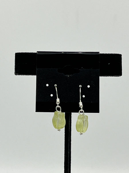 Yellow Green Dainty Glass Tulip Flower Beaded Sterling Silver Dangle Earrings