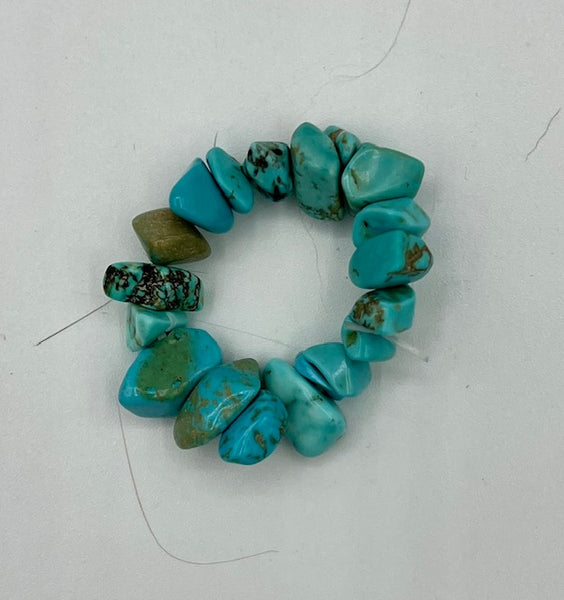 Natural Turquoise Gemstone Chips Beaded Adjustable Stretch Ring