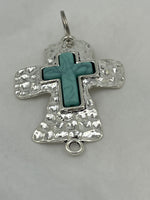 Turquoise Gemstone Large Carved Cross Pendant