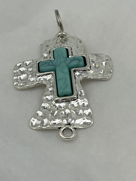 Turquoise Gemstone Large Carved Cross Pendant