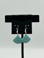 Natural Turquoise Gemstone Fan Shaped Sterling Silver Dangle Earrings