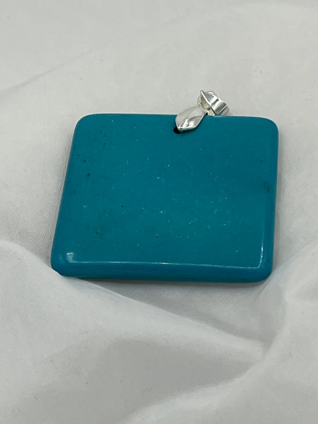 Large Blue Turquoise Gemstone Carved Square Pendant