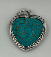 Turquoise Gemstone Heart in Silvertone Pewter Pendant