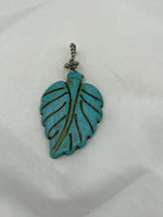 Turquoise Colored Howlite Gemstone Carved Leaf Pendant