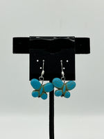 Turquoise Colored Howlite Gemstone Butterflies Sterling Silver Dangle Earrings