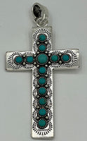 Turquoise Gemstone Round Cabochons in Pewter Large Cross Pendant